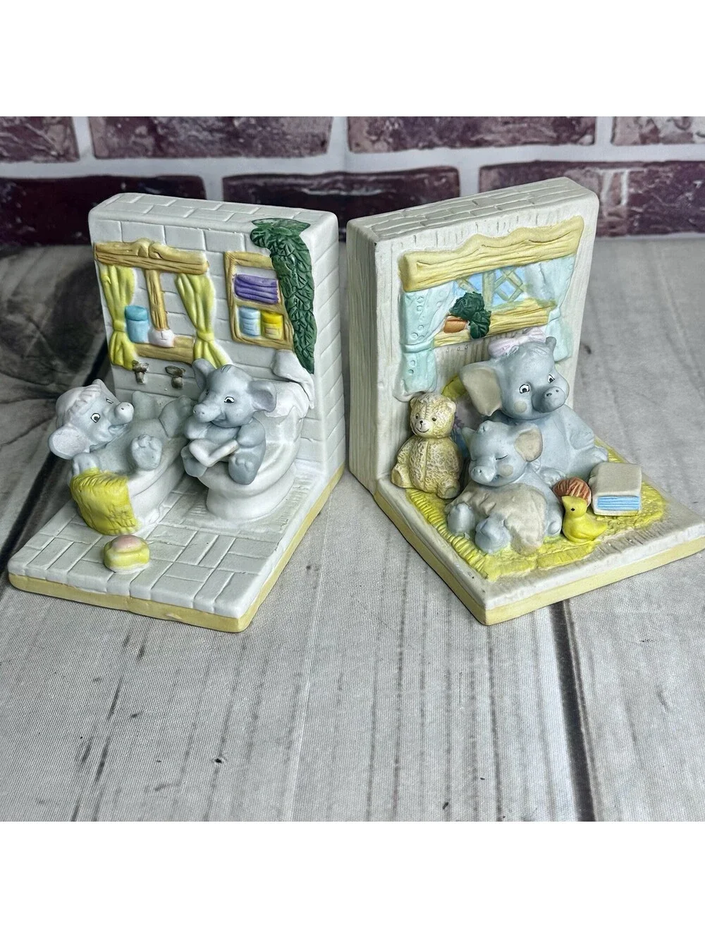 Vintage Elephant Bookends by Minster Giftwares, Nursery Baby Decor Ceramic
